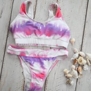 Tie Dye Pink and purple Bikini with padded cup inserts