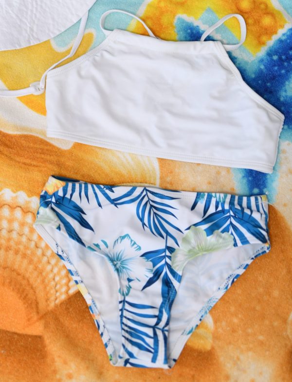 Cute White Top and Green blue bottom bikini